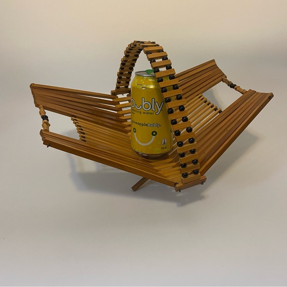 Mid Century folding collapsible bamboo fruit basket vintage MCM Japanese - Picture 9 of 14